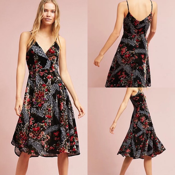 Anthropologie Eri & Ali Burnout Velvet Midi Tea Length Dress Size 14 Worn Once - Picture 2 of 5